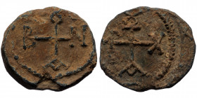 Unreaserched lead seal (Lead, 8.87g, 22mm)
Obv: Cruciform monogram within circular linear border
Rev: Cruciform monogram within circular linear border
