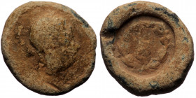 Unreserached Seal (Lead, 3.61g, 14m) 
Obv: Helmeted Athena head right
Rev: Club within wreatch