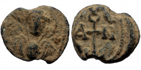 Unreaserched Lead seal (Lead, 19mm, 5.31g) 
Obv: Facing bust of the Virgin Mary,bearing a medallion with a facing bust of the infant Jesus Christ. 
Re...