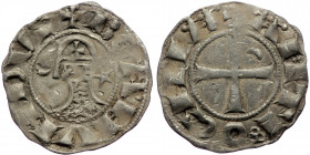 CRUSADERS, Antioch. Bohémond III (1163-1201) AR Denier (Silver, 19mm, 0.97 g) Antioch, 1163-1188. 
Obv: + BOAMVИDVS, bust left, wearing Norman helmet ...