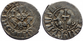 Cilician Armenia. Levon I AR Tram (Silver, 3,00g, 21mm) Sis mint, AD 1199-1219. 
Obv: "Levon, king of the Armenians" in Armenian script, Levon seated ...