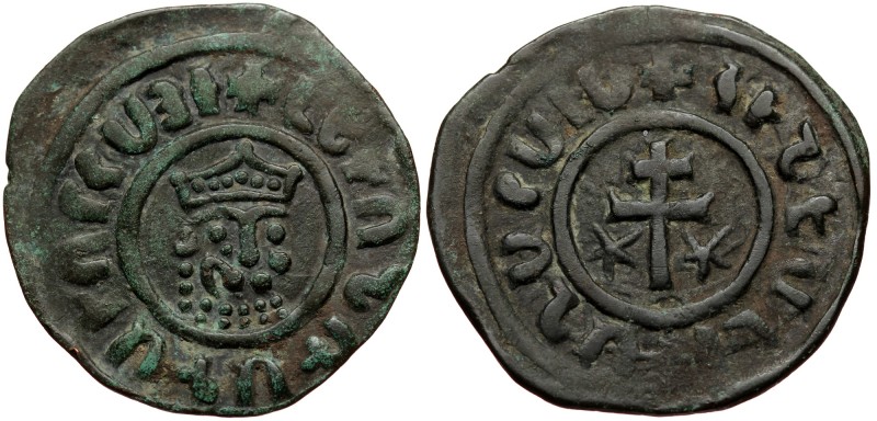 Cilician Armenia, Levon I (1198-1219). Æ Tank (30mm, 6.91g)
Obv: Crowned leonin...