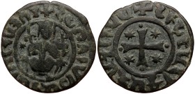 Cilician Armenia. Hetoum I (1226-1270) Æ Tank (Bronzem 6.29g, 28mm). Sis mint.
Obv: Hetoum seated facing on throne adorned with lions, holding lis-ti...