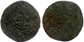 Cilician Armenia, Hetoum I (1226-1270) AE tank (Bronze, 25mm, 3.75g) Sis mint. 
Obv: Hetoum seated facing on bench, holding lis-tipped scepter and glo...