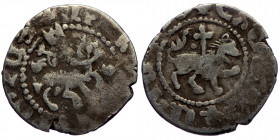 Cilician Armenia. Levon III (1301-1307) AR Takvorin (Silver 2.26g, 20mm) 
Obv: The king on horseback right, three (?) dots in left field. 
Rev: Lion r...
