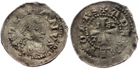 Bistum Metz, Adalbero (10-12 c.) AR denier (silver, 0,76 g, 17 mm)
Obv: S STEPHANVS Diademed head of St. Stepahnus right
Rev: ADELBERO EPS, cross with...
