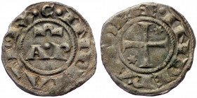 Sicily, Henry VI and Constance (1194-1196) AR Denaro (Silver, 0.76g, 17mm) Brindisi. 
Obv: + HE INPERATOR, Cross potent, two stars in field 
Rev: + C ...