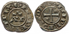 Sicily, Henry VI and Constance (1194-1196) AR Denaro (Silver, 0.67g, 18mm) Brindisi. 
Obv: + HE INPERATOR, Cross potent, two stars in field 
Rev: + C ...