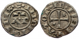 Sicily, Henry VI and Constance (1194-1196) AR Denaro (Silver, 0.78g, 17mm) Brindisi. 
Obv: + HE INPERATOR, Cross potent, two stars in field 
Rev: + C ...