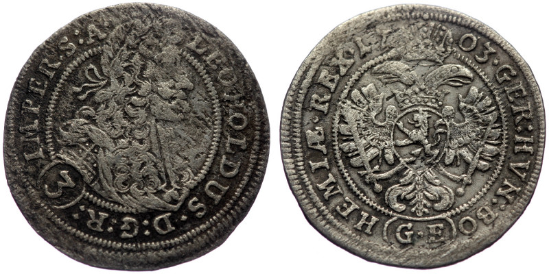 RÖMISCH DEUTSCHES REICH, Leopold I. (1657-1705) 3 Kreuzer GE Prague 1703 (Silver...