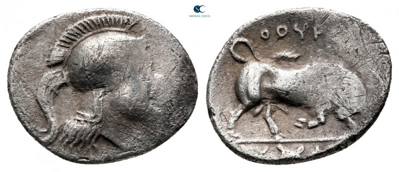 Lucania. Thourioi circa 443-350 BC. 
Diobol AR

14 mm, 0,85 g



nearly v...
