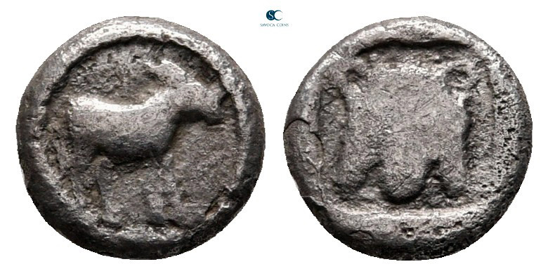 Macedon. Mende circa 480-450 BC. 
Hemiobol AR

8 mm, 0,48 g



very fine