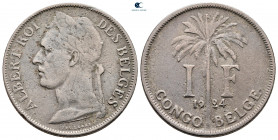 Belgian Colonies.  AD 1924. 1 franc