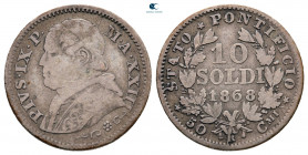 Italy. Papal State, Vatikan. Pius IX AD 1846-1878. 10 Soldi AR