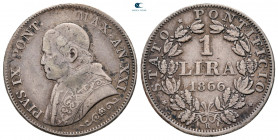 Italy. Papal State, Vatikan. Pius IX AD 1846-1878. 1 Lira AR