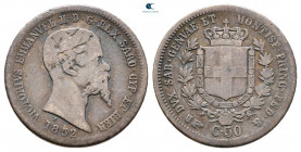 Italy. Kingdom of Sardinia. Vittorio Emanuele II AD 1849-1861. 50 Centesimi AR