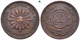 Uruguay.  AD 1869. 2 Centesimos CU