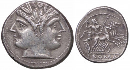 WAHRROMANE REPUBBLICANE - ANONIME - Monete romano-campane (280-210 a.C.) - Quadrigato B. 24; Cr. 28/3 (AG g. 6,26)
 

bel BB