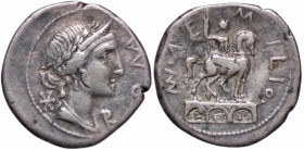 WAHRROMANE REPUBBLICANE - AEMILIA - Man. Aemilius Lepidus (114-113 a.C.) - Denario B. 7; Cr. 291/1 (AG g. 3,81) Contromarca al D/
 Contromarca al D/...