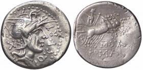 WAHRROMANE REPUBBLICANE - CURTIA - Q. Curtius (116-115 a.C.) - Denario B. 2; Cr. 285/2 (AG g. 3,77) Tondello leggermente ondulato e colpetto sul volto...
