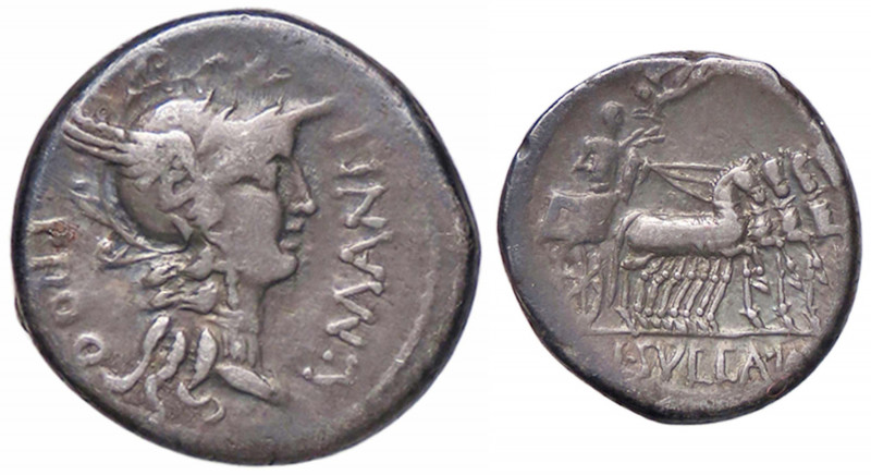 WAHRROMANE REPUBBLICANE - MANLIA - L. Manlius Torquatus (82 a.C.) - Denario B. 7...