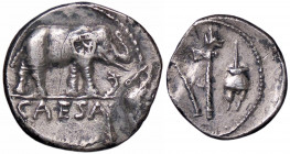 WAHRROMANE IMPERIALI - Giulio Cesare († 44 a.C.) - Denario B. 9; Cr. 443/1 (AG g. 3,26) Schiacciatura di conio
 Schiacciatura di conio

bel BB