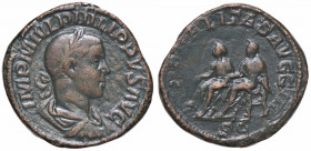 WAHRROMANE IMPERIALI - Filippo II (247-249) - Sesterzio C. 18 (10 Fr.); RIC 267a (AE g. 20,89)
 

bel BB