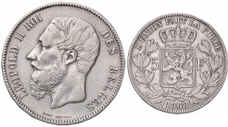 WAHRESTERE - BELGIO - Leopoldo II (1865-1909) - 5 Franchi 1868 Kr. 24 AG
 

BB