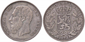 WAHRESTERE - BELGIO - Leopoldo II (1865-1909) - 5 Franchi 1873 Kr. 24 AG
 

BB/BB+