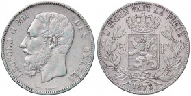 WAHRESTERE - BELGIO - Leopoldo II (1865-1909) - 5 Franchi 1873 Kr. 24 AG
 

BB
