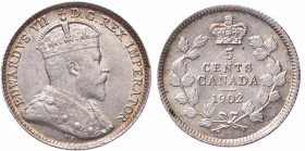 WAHRESTERE - CANADA - Edoardo VII (1901-1910) - 5 Cents 1902 Kr. 9 AG
 

qFDC/FDC