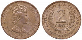 WAHRESTERE - CARAIBI (TERRITORI BRITANNICI) - Elisabetta II (1952) - 2 Cents 1955 Kr. 3 CU Segnetti al D/
 Segnetti al D/

SPL+