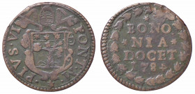 WAHRZECCHE ITALIANE - BOLOGNA - Pio VI (1775-1799) - Quattrino 1784 B. 3082 CU
 

BB