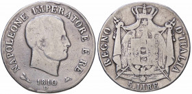 WAHRZECCHE ITALIANE - BOLOGNA - Napoleone I, Re d'Italia (1805-1814) - 5 Lire 1810 Pag. 49; Mont. 78 R AG Contorno in rilievo
 Contorno in rilievo - ...