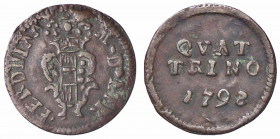 WAHRZECCHE ITALIANE - FIRENZE - Ferdinando III di Lorena (primo periodo, 1790-1801) - Quattrino 1792 Mont. 154 R CU
 

BB+