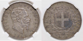 WAHRSAVOIA - Vittorio Emanuele II Re d'Italia (1861-1878) - 5 Lire 1865 N Pag. 486; Mont. 168 R AG Sigillata CCG VF35
Sigillata CCG VF35

BB+