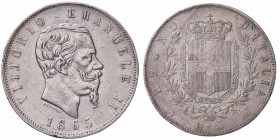 WAHRSAVOIA - Vittorio Emanuele II Re d'Italia (1861-1878) - 5 Lire 1865 N Pag. 486; Mont. 168 R AG Segnetti
 Segnetti

BB