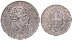 WAHRSAVOIA - Vittorio Emanuele II Re d'Italia (1861-1878) - 5 Lire 1865 T Pag. 487; Mont. 167 R AG
 

BB/BB+