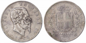 WAHRSAVOIA - Vittorio Emanuele II Re d'Italia (1861-1878) - 5 Lire 1865 T Pag. 487; Mont. 167 R AG
 

MB+/qBB