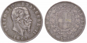 WAHRSAVOIA - Vittorio Emanuele II Re d'Italia (1861-1878) - 5 Lire 1869 M Pag. 489; Mont. 171 AG
 

qBB/BB