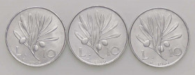 WAHRREPUBBLICA ITALIANA - Repubblica Italiana (monetazione in lire) (1946-2001) - 10 Lire 1949 Att. G4b R IT Leggenda capovolta Lotto di 3 esemplari
...