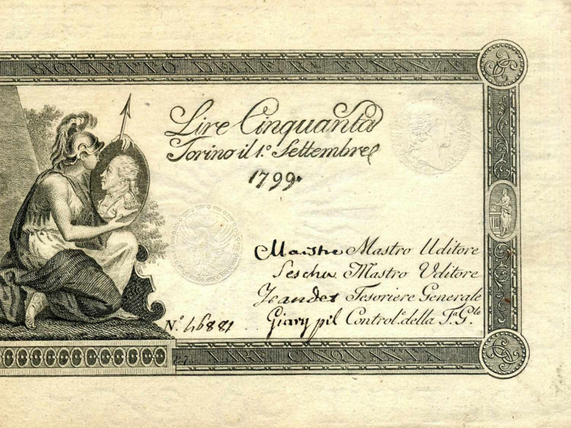 WAHRCARTAMONETA - SARDO-PIEMONTESE - Regie Finanze - 50 Lire 01/09/1799 - 7° tip...