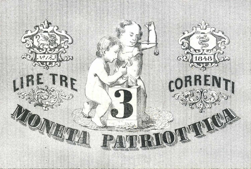 WAHRCARTAMONETA - LOMBARDO-VENETO - Moneta Patriottica di Venezia - 3 Lire 1848 ...