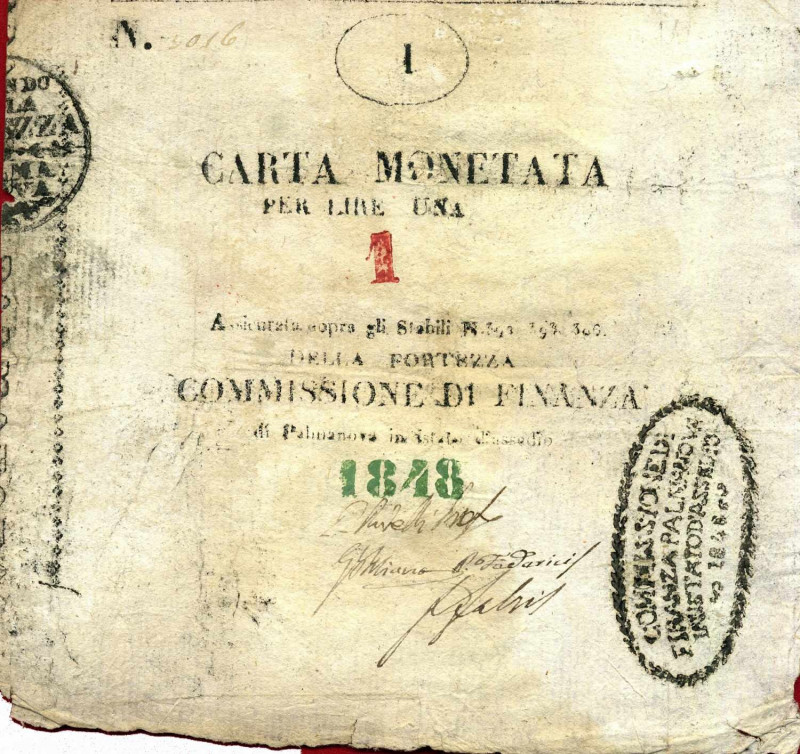 WAHRCARTAMONETA - LOMBARDO-VENETO - Assedio di Palmanova (1848) - Lira 1848 Gav....