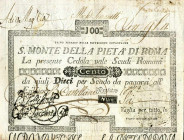 WAHRCARTAMONETA - STATO PONTIFICIO - Sacro Monte della Pietà di Roma (1785-1797) Tagli da 55 a 100 scudi Gav. 2 R da 100 scudi
da 100 scudi -

qSPL...
