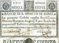WAHRCARTAMONETA - STATO PONTIFICIO - Banco di S. Spirito di Roma (1786-1796) Tagli da 5 a 100 scudi Gav. 12 R da 100 scudi Piccoli strappetti interni...