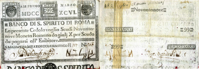 WAHRCARTAMONETA - STATO PONTIFICIO - Banco di S. Spirito di Roma (1786-1796) Tag...