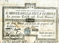 WAHRCARTAMONETA - STATO PONTIFICIO - Sacro Monte della Pietà e Banco di S.Spirito Timbri Repubblicani sulle cedole (1797) Macerata Gav. 37 da 7 scudi ...