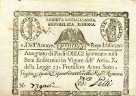 WAHRCARTAMONETA - STATO PONTIFICIO - Repubblica Romana Assegnati (1798) - 10 Paoli Anno 7 Gav. 71 Galli (retro quadrato)
 Galli (retro quadrato) - 
...