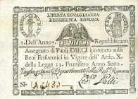 WAHRCARTAMONETA - STATO PONTIFICIO - Repubblica Romana Assegnati (1798) - 10 Paoli Anno 7 Gav. 71 Galli (retro quadrato) Pressato
 Galli (retro quadr...